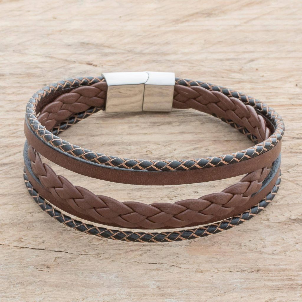 Men's Espresso Leather Strand Bracelet from Costa Rica, "Bold Variety in Espresso" Jewelry Gift Guide