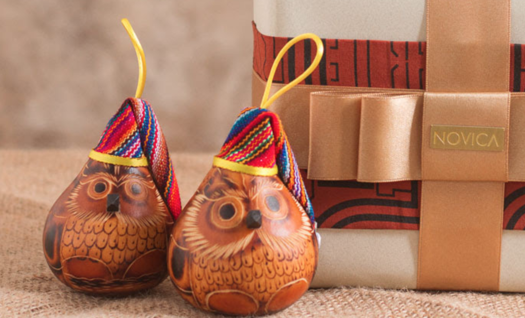 Mate Gourd Bird Ornament (Set of 6), "Christmas Owls" Unique Gifts