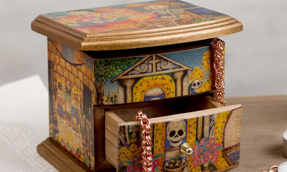 Unique Decoupage Multicolor Wood Jewelry Box - Celebrating Day of 