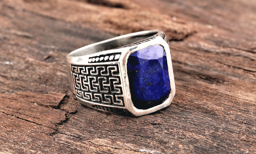 New 925 Sterling Silver Natural Lapis Lazuli 18mm Top Zircon Ring Size 5-9