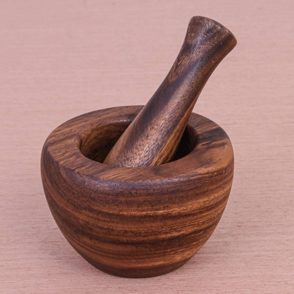 Natural Raintree Wood Mortar and Pestle, "Lanna Flavor" New year's Resolutions