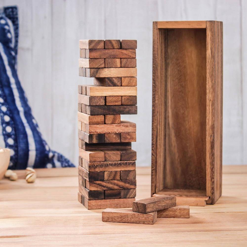 Wood Stacking Tower Game with Box from Thailand, "Tower Delight" New year's resolutions