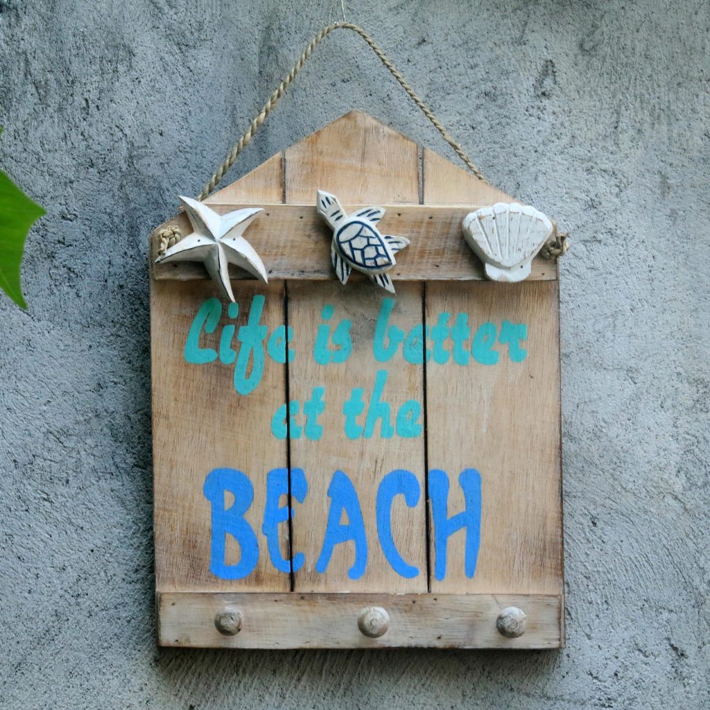 Beach Days Distressed Wood Coat Rack, "Life is Better at the Beach"