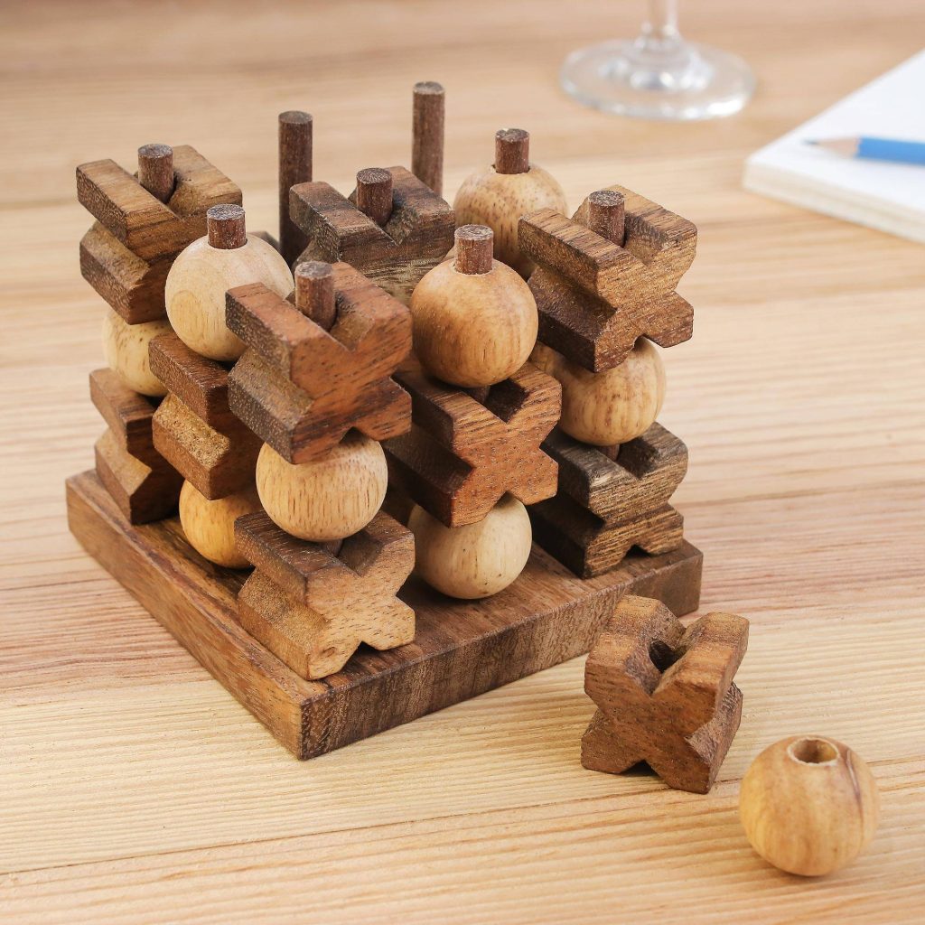 Hand Made Wood Game Tic Tac Toe from Thailand, "3D Tic Tac Toe" Cool Father's Day Gifts