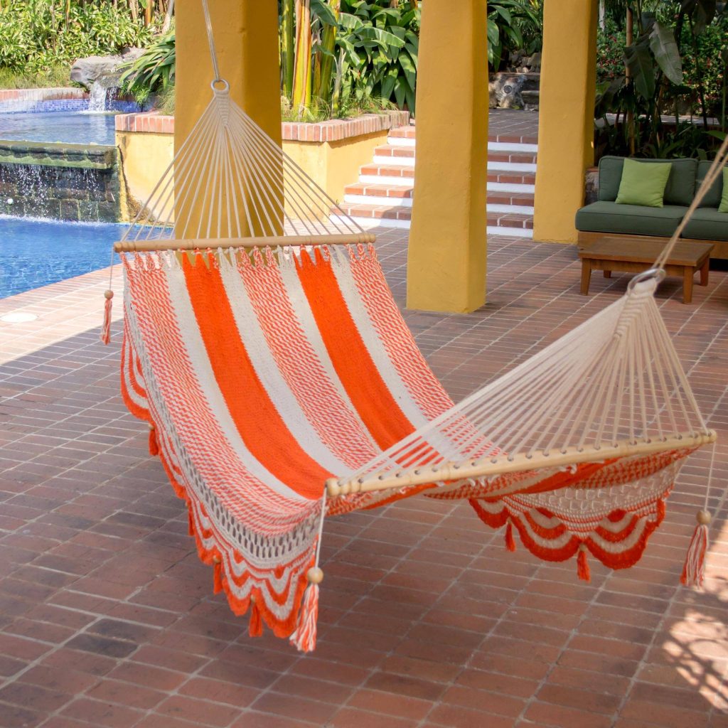 Nicaragua Orange Ivory Handcrafted Cotton Hammock (Single), "Sweet Orange"