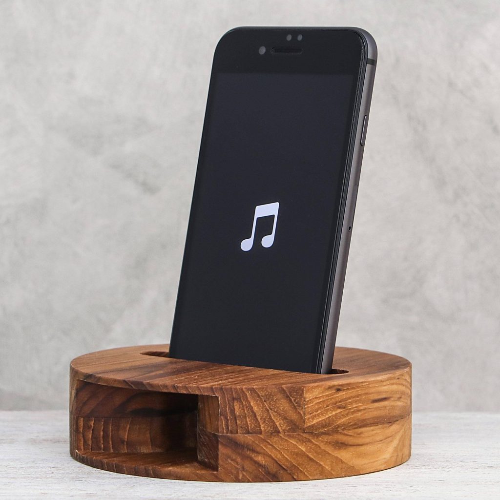 Round Teak Wood Phone Speaker from Thailand, "Modern Sound" Cool Father's Day Gifts