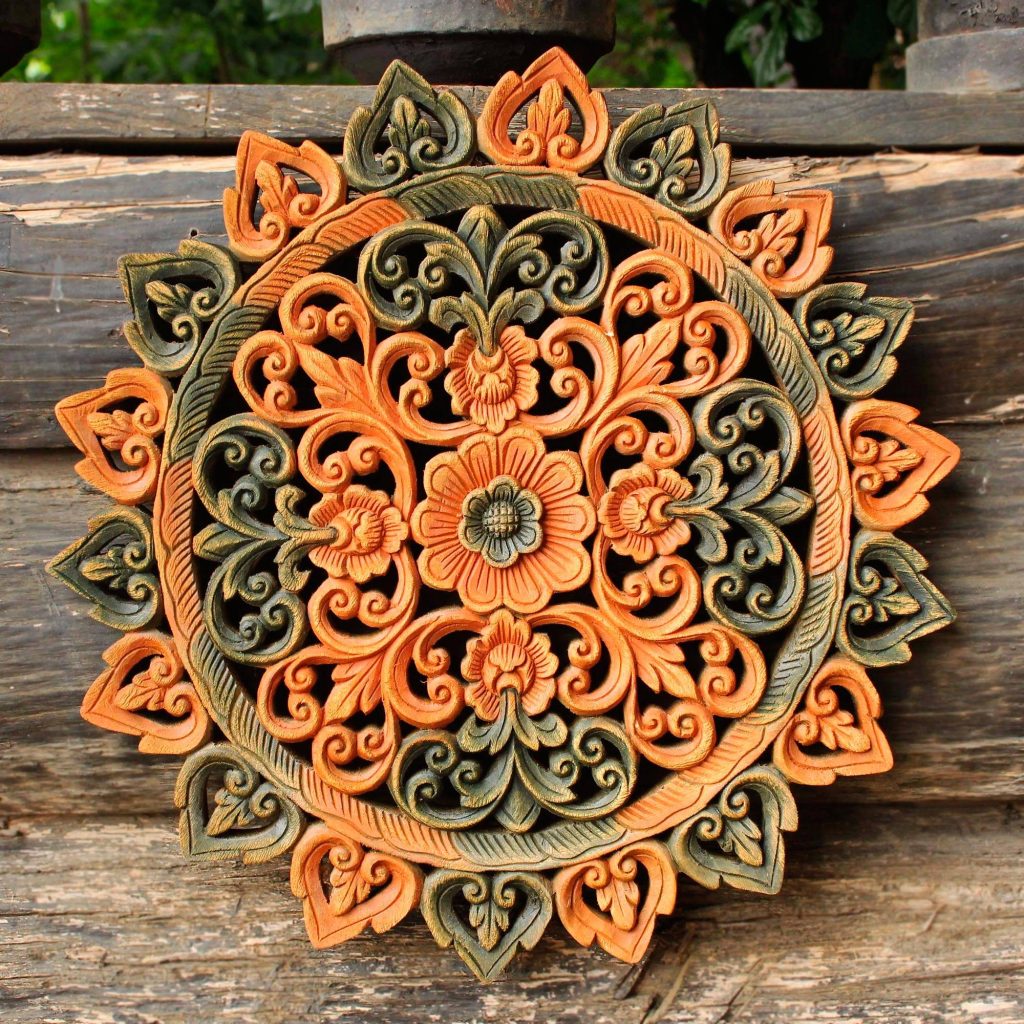 Teak relief panel, "Illuminated Circle" Unique Wedding Gifts