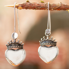 Taxco Sterling Silver Dangle Earrings, 'Love Coronation'