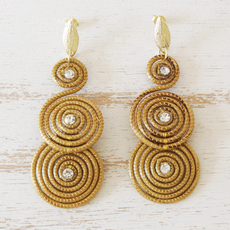 Gold Accent Golden Grass Earrings with Rhinestones, 'Whirlaway'